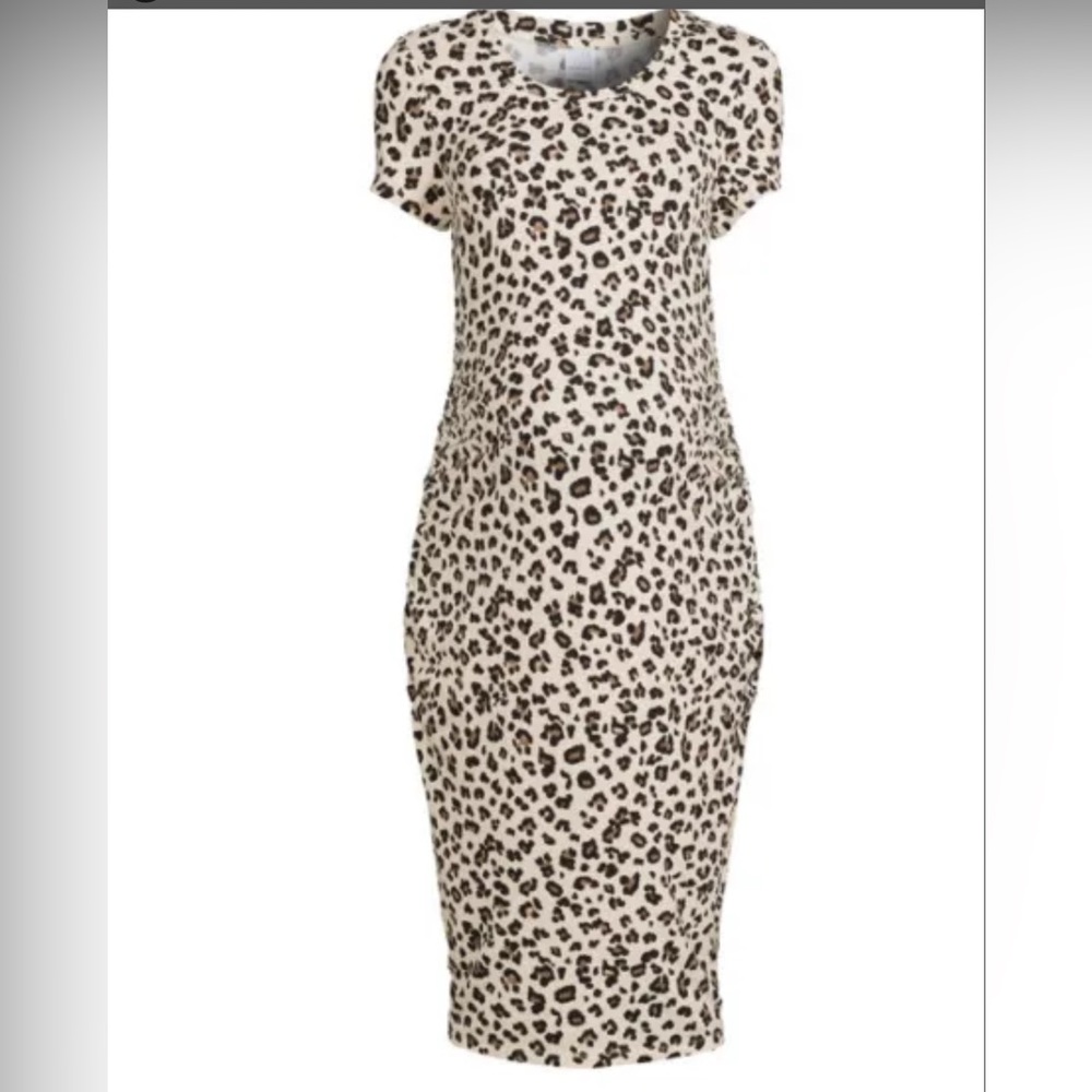 Time and True Maternity Semi-Fitted  short sleeve dress Cheetah  Large 12-14